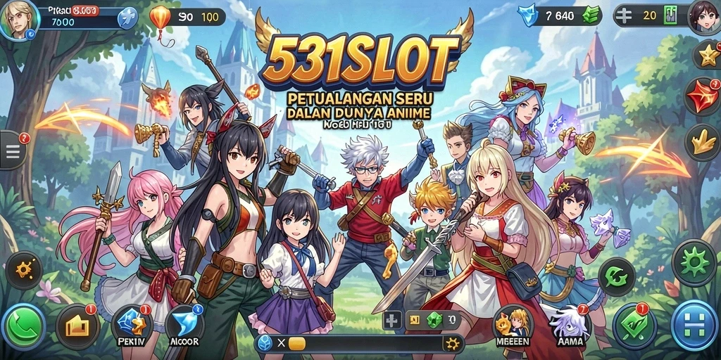 Tampilan gameplay 531SLOT yang penuh warna dan karakter anime.