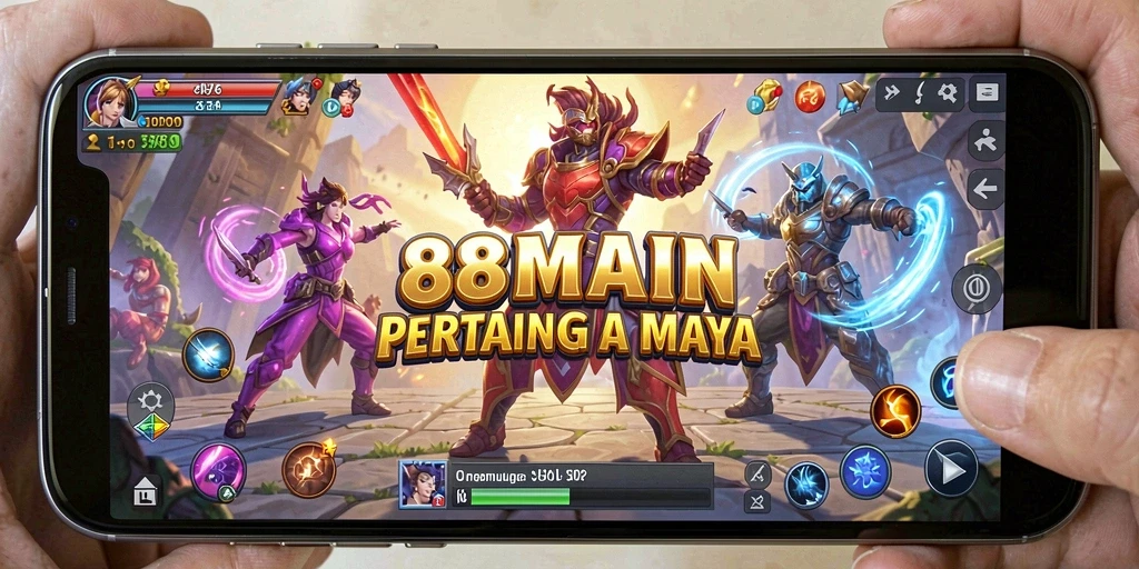 Tangkapan layar utama 88MAIN menunjukkan pertarungan epik antar karakter.