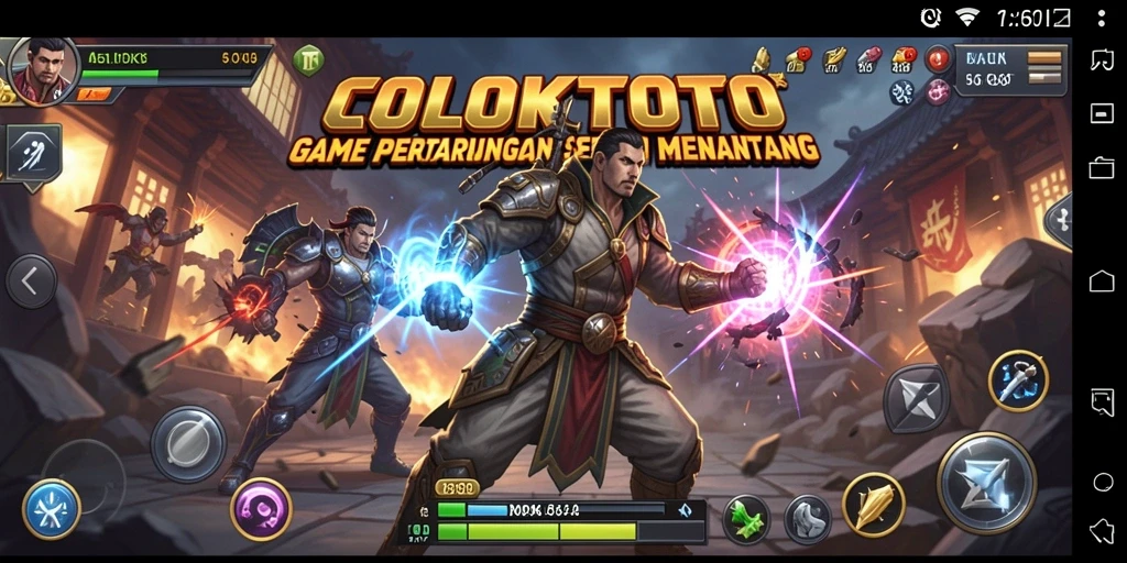 Screenshot COLOKTOTO menampilkan duel seru antara dua karakter di arena pertarungan.
