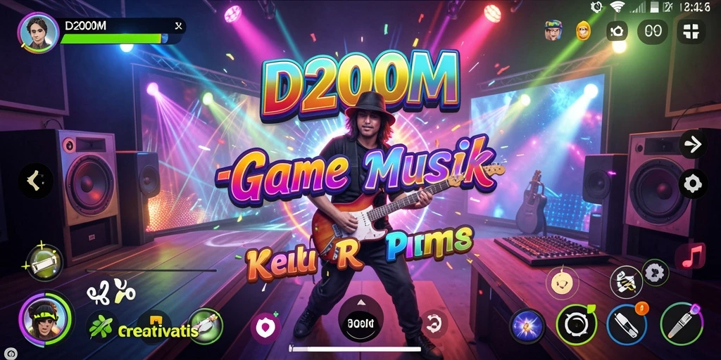 Gameplay D200M yang interaktif dan penuh warna dengan alat musik virtual.