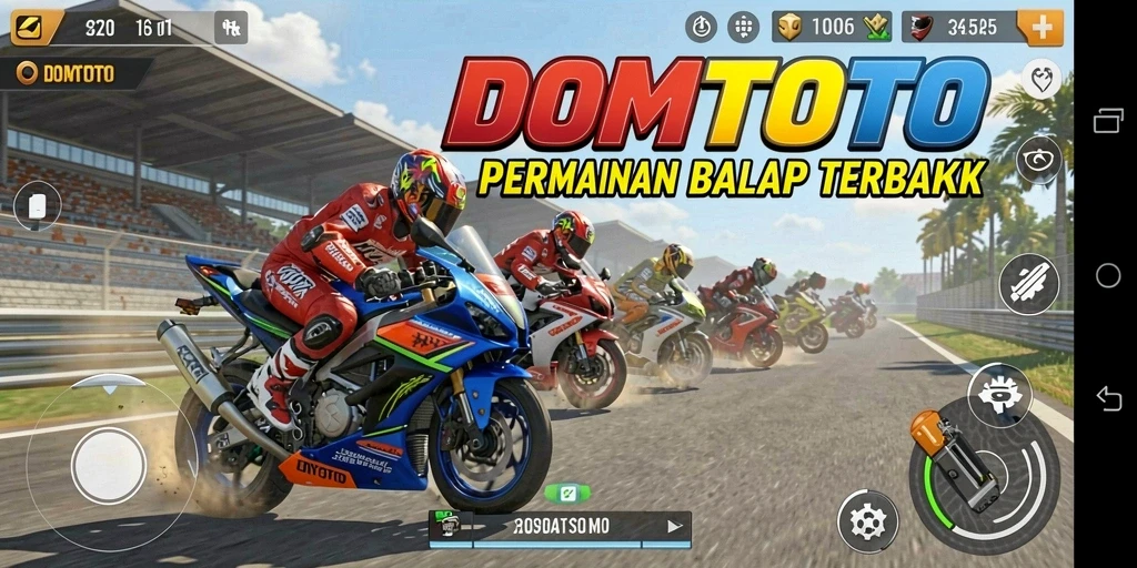 Screenshot menunjukkan aksi balapan mendebarkan di DOMTOTO.
