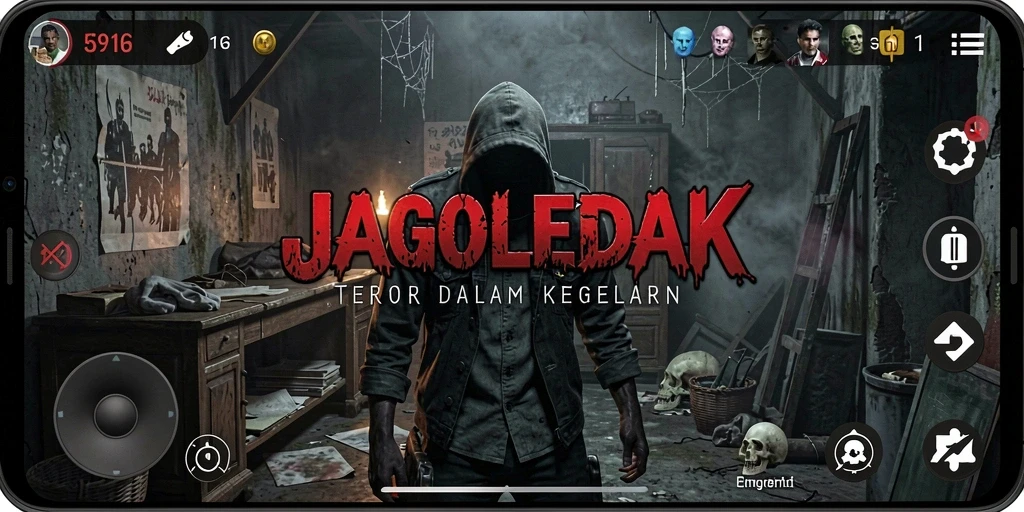 Screenshot JAGOLEDAK menampilkan suasana menyeramkan dalam gameplay.