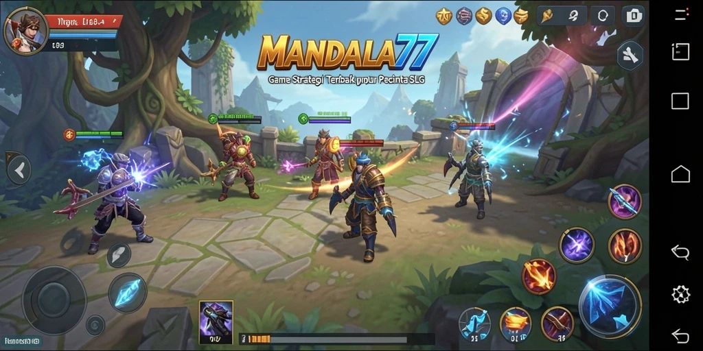 Gameplay MANDALA77 menunjukkan strategi dan pertempuran yang mendebarkan.