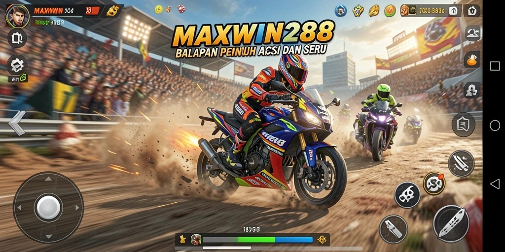 Tampilan gameplay seru di MAXWIN288 dengan motor balap.