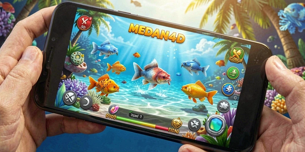 Tampilan gameplay seru dalam MEDAN4D dengan ikan berwarna-warni.