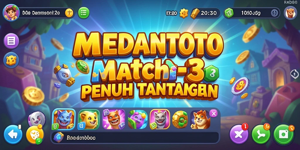 Screenshot gameplay MEDANTOTO menampilkan aksi mencocokkan permata yang penuh warna.