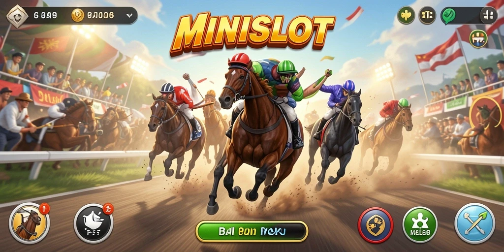 Tampilan balapan seru di sirkuit <strong>MINISLOT</strong> dengan motor yang bertenaga.