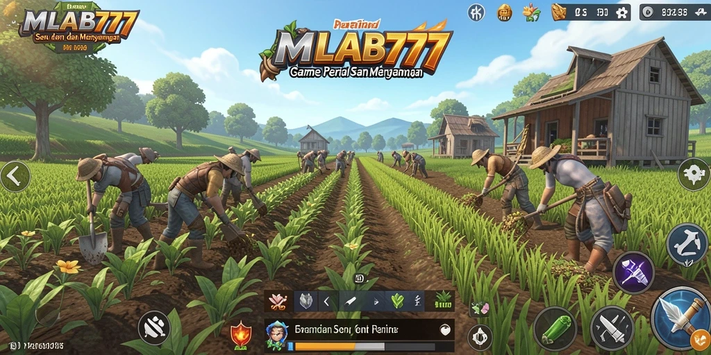 Screenshot gameplay MLBB777 menampilkan lahan pertanian yang hijau dan tumbuh subur.