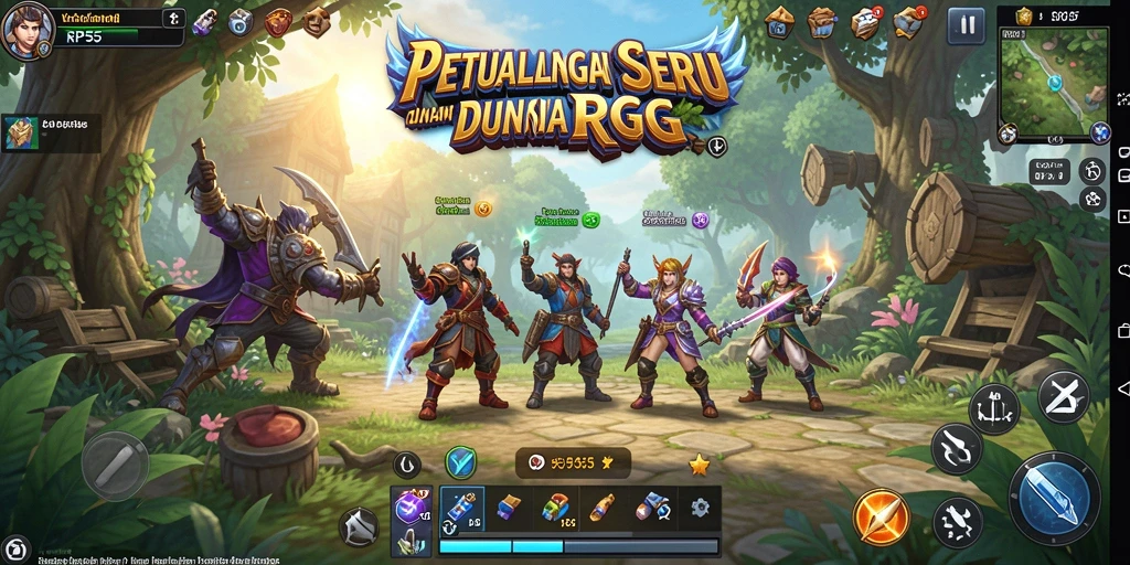 Screenshot RP55 menunjukkan aksi pertarungan RPG yang intens.