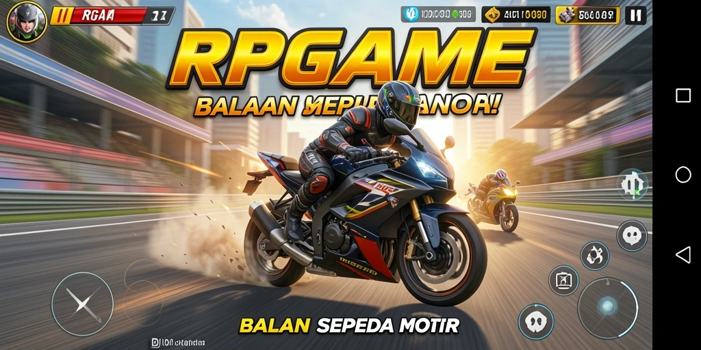 Screenshot RPGAME menampilkan aksi balapan motor yang intens.