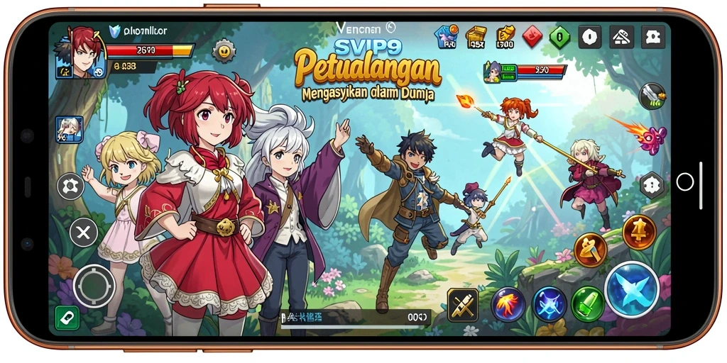 Screenshot gameplay SVIP9 menampilkan aksi seru dengan karakter Anime.